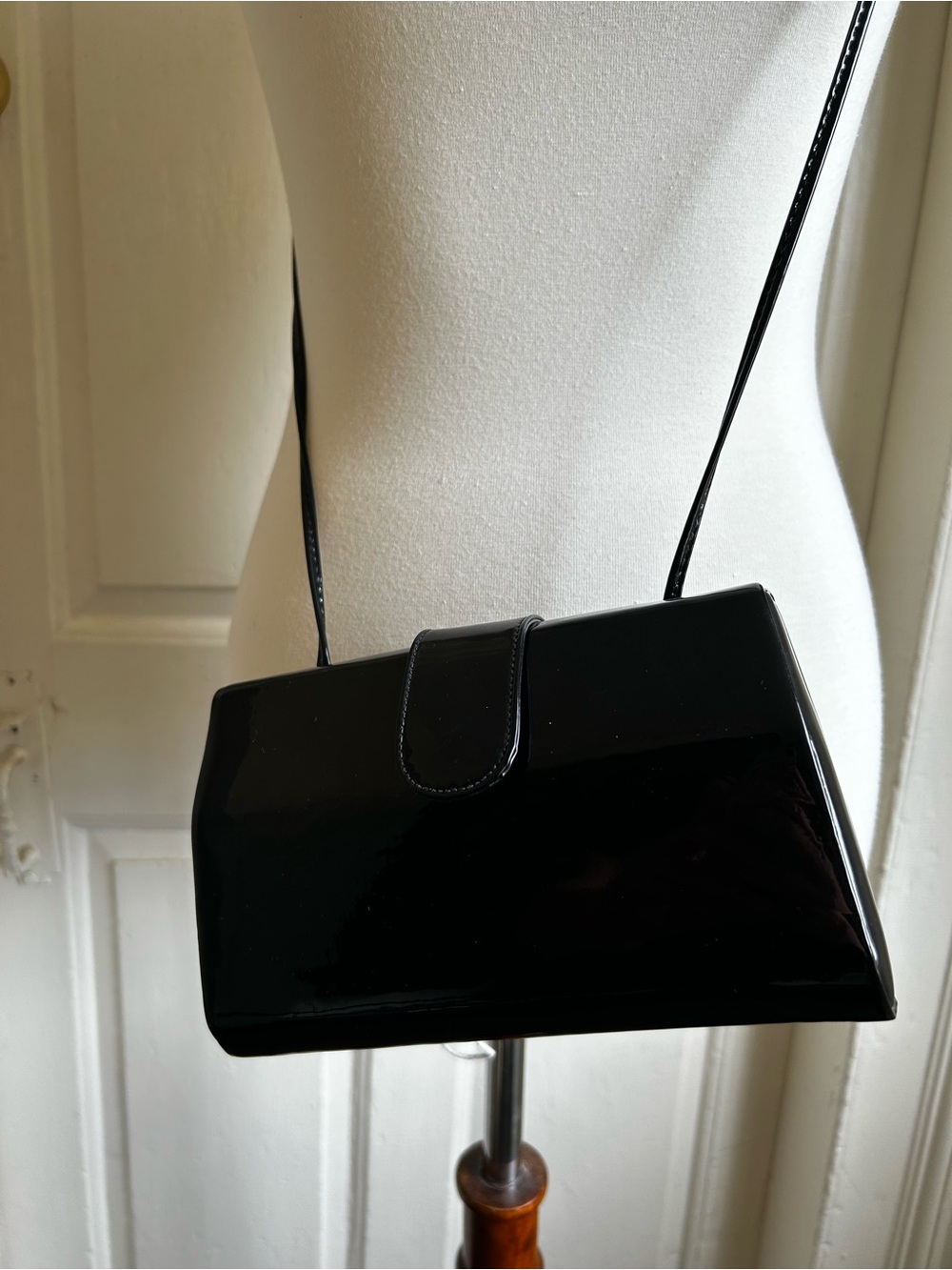 Vintage Dotty Smith Black Patent Leather Structured Shoulder Bag